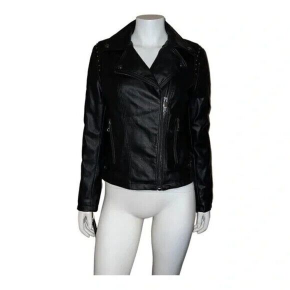 GUESS Womens Faux-Leather Moto Jacket Black Extra Small NWT - Picture 2 of 9
